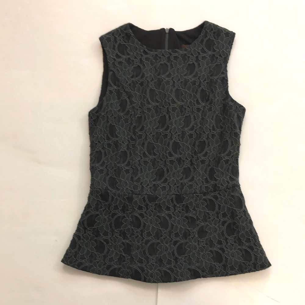 Melanie Lyne 4 Peplum Top Grey Lace Floral Sleeveless Zipper Matching Set Great